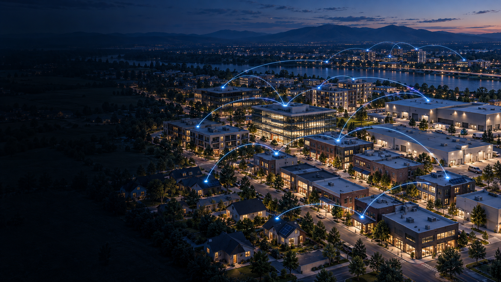 Homes, businesses and industrial buildings connected by a distributed infrastructure mesh